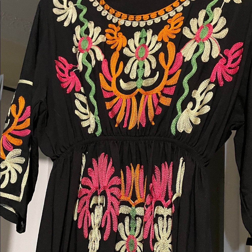 Source Unknown Black Dress with Colorful Embroidery - Picture 2 of 9